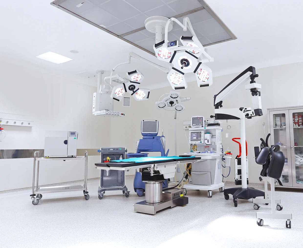Hospital operating theater with surgical tools